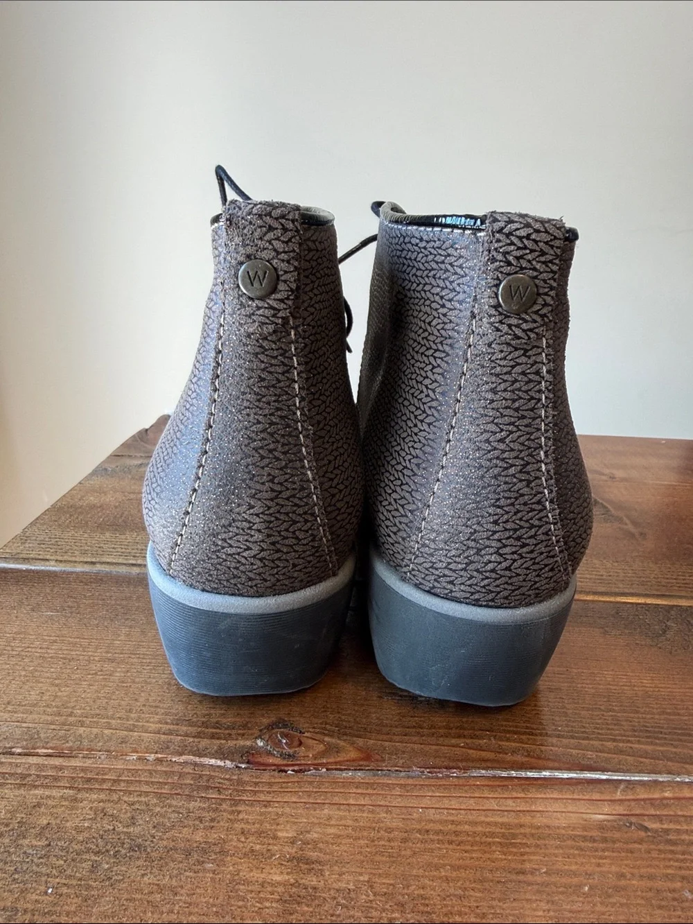 Wolky Gray Metallic Comfort Lace Up Dusky Winter Ankle Booties